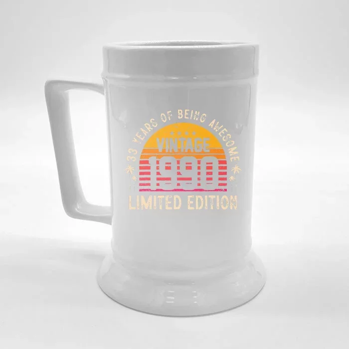 Awesome 33 Years Old 33rd Birthday Sunset Vintage 1990 Front & Back Beer Stein