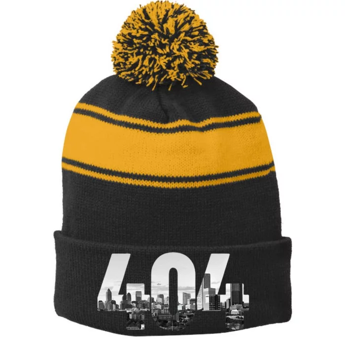 Atlanta 404 Area Code Skyline ATL Georgia Vintage Stripe Pom Pom Beanie