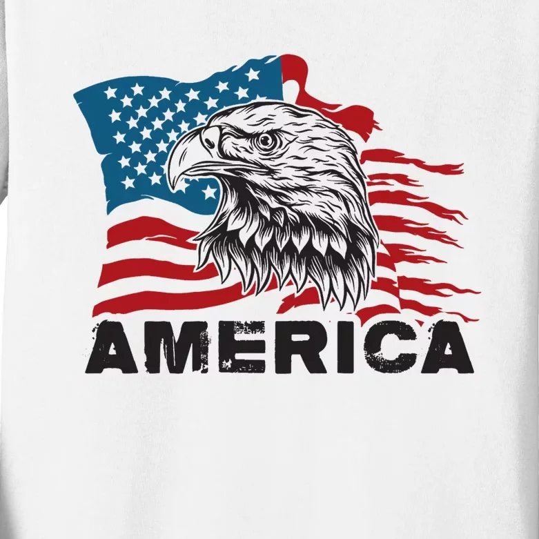 America 4th Of July Independence Day American Eagle Design Kids Long Sleeve Shirt