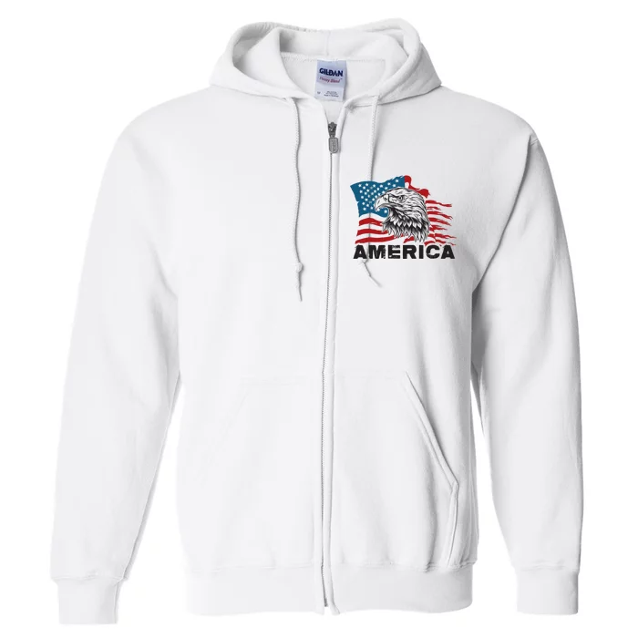 America 4th Of July Independence Day American Eagle Design Full Zip Hoodie