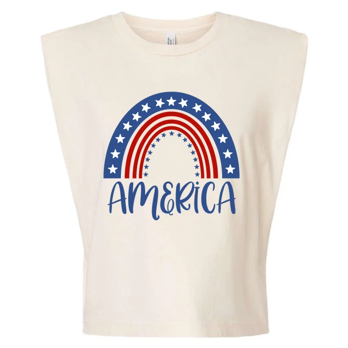 America 4th Of July Rainbow USA Garment-Dyed Women's Muscle Tee