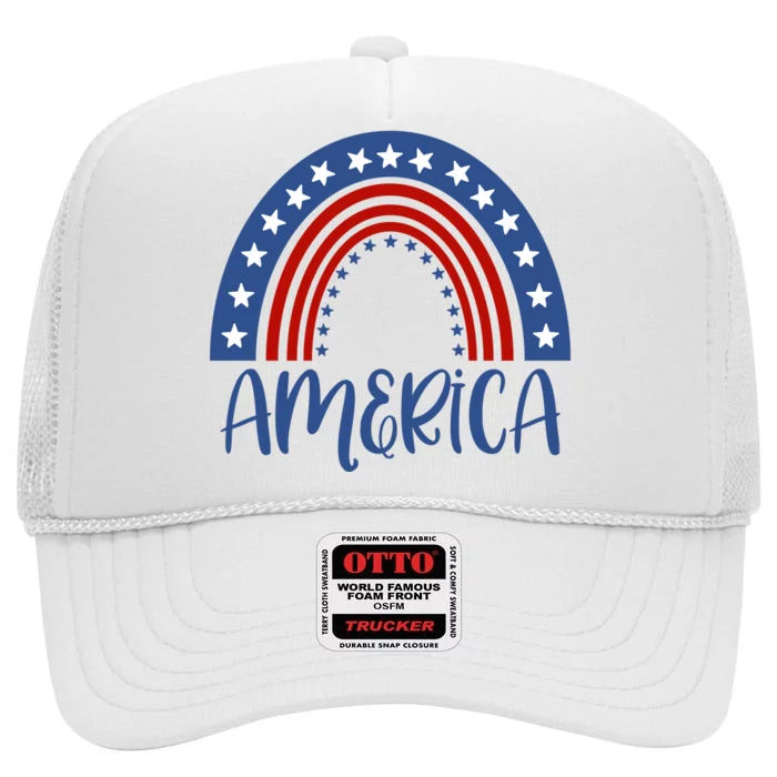 America 4th Of July Rainbow USA High Crown Mesh Trucker Hat