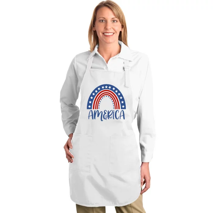 America 4th Of July Rainbow USA Full-Length Apron With Pocket