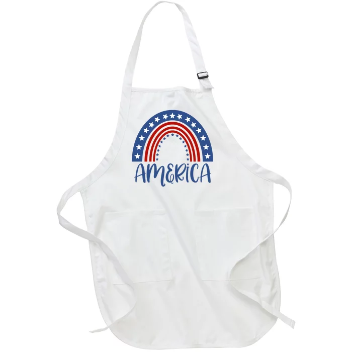 America 4th Of July Rainbow USA Full-Length Apron With Pocket