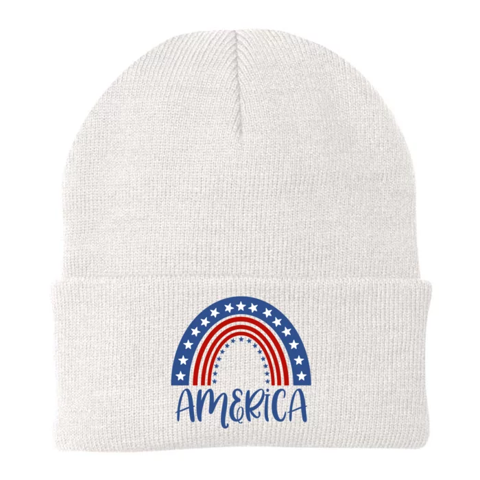 America 4th Of July Rainbow USA Knit Cap Winter Beanie