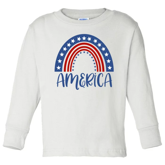 America 4th Of July Rainbow USA Toddler Long Sleeve Shirt