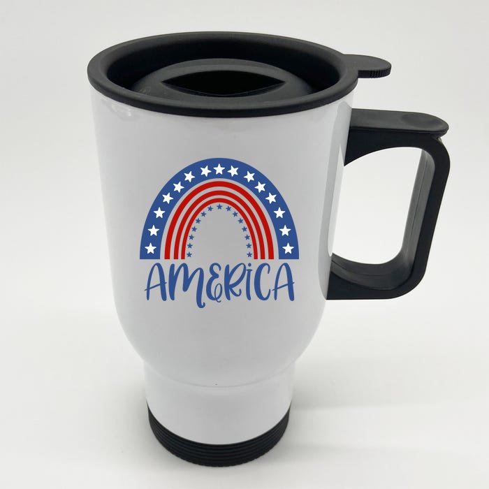 America 4th Of July Rainbow USA Front & Back Stainless Steel Travel Mug