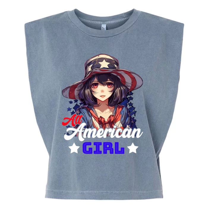 Anime 4th Of July Usa Flag All American Meaningful Gift Garment-Dyed Women's Muscle Tee