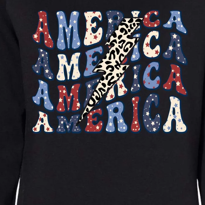 America 4th Of July Lightning Bolt Vintage Groovy Womens California Wash Sweatshirt