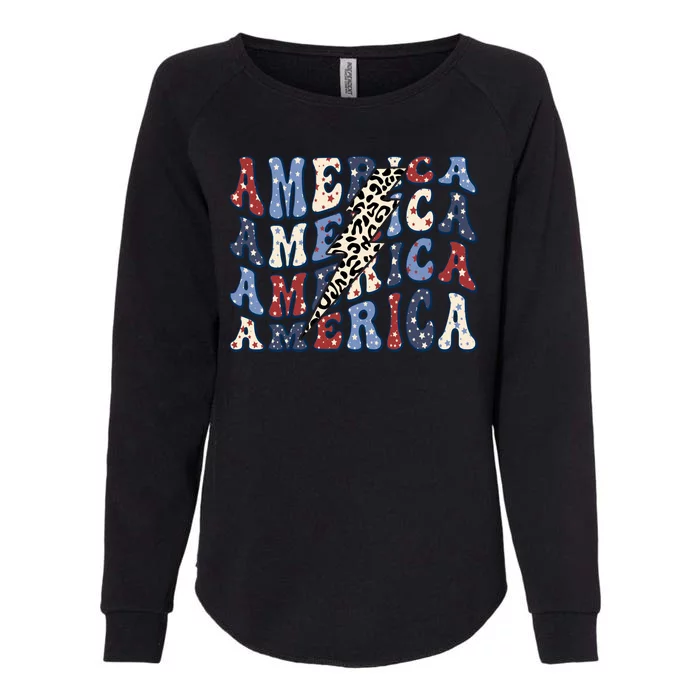 America 4th Of July Lightning Bolt Vintage Groovy Womens California Wash Sweatshirt