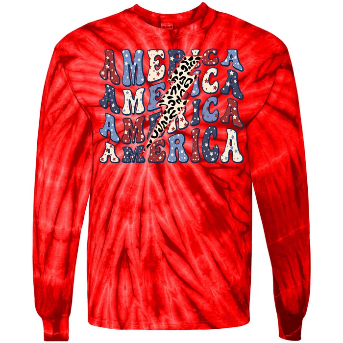 America 4th Of July Lightning Bolt Vintage Groovy Tie-Dye Long Sleeve Shirt