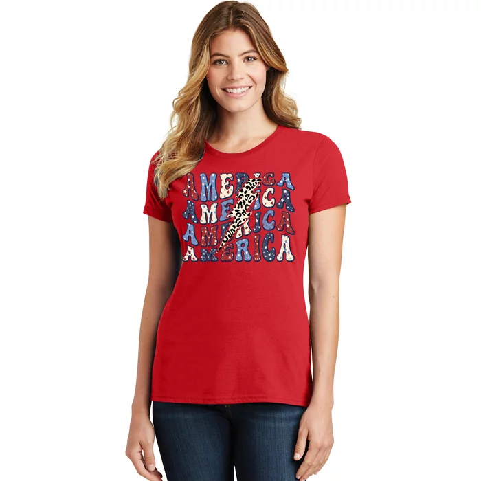 America 4th Of July Lightning Bolt Vintage Groovy Women's T-Shirt