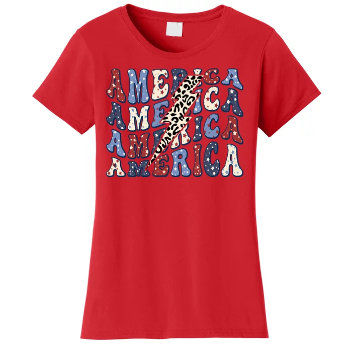 America 4th Of July Lightning Bolt Vintage Groovy Women's T-Shirt