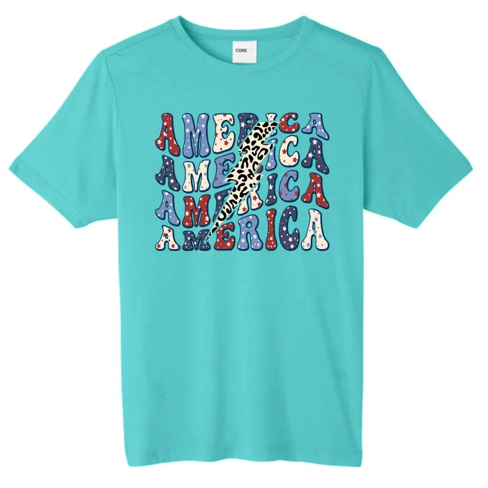 America 4th Of July Lightning Bolt Vintage Groovy ChromaSoft Performance T-Shirt