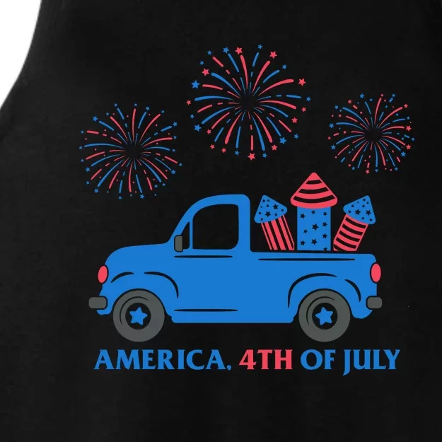 America 4th Of July Firework Truck Ladies Tri-Blend Wicking Tank