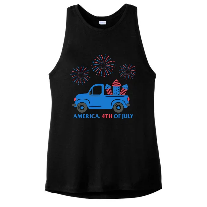 America 4th Of July Firework Truck Ladies Tri-Blend Wicking Tank