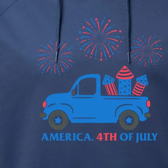 America 4th Of July Firework Truck Performance Fleece Hoodie