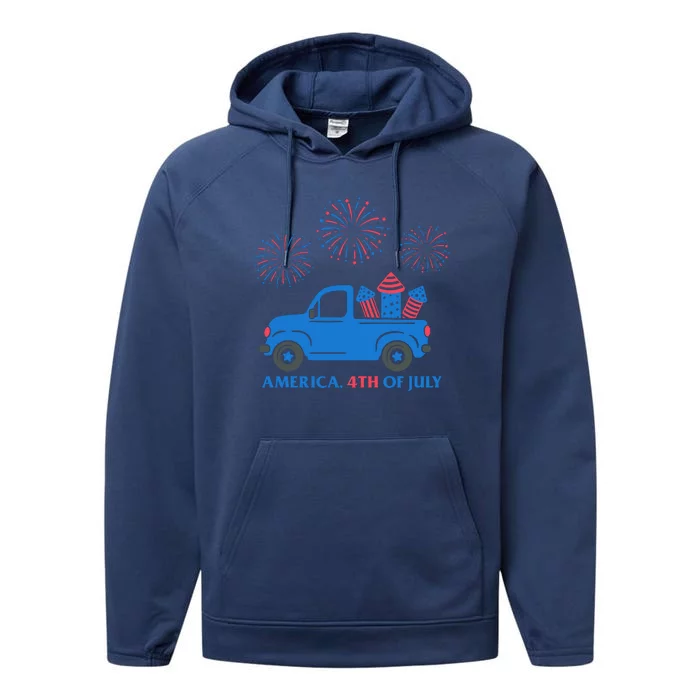 America 4th Of July Firework Truck Performance Fleece Hoodie