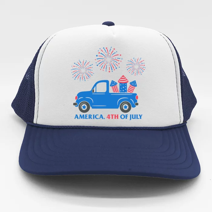 America 4th Of July Firework Truck Trucker Hat