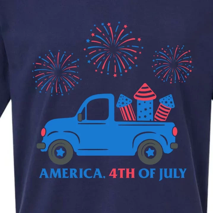 America 4th Of July Firework Truck Sueded Cloud Jersey T-Shirt