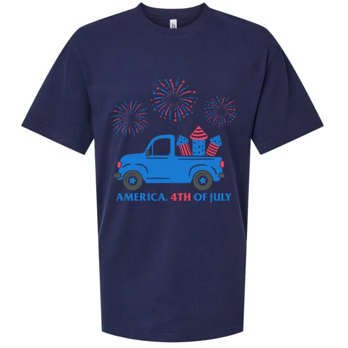 America 4th Of July Firework Truck Sueded Cloud Jersey T-Shirt