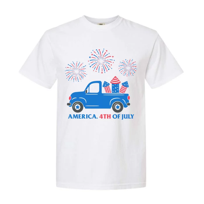 America 4th Of July Firework Truck Garment-Dyed Heavyweight T-Shirt