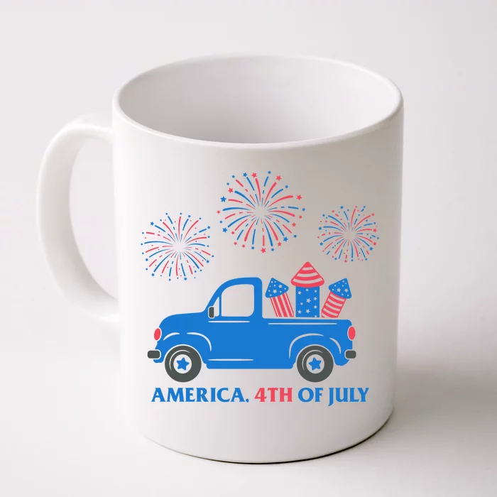 America 4th Of July Firework Truck Front & Back Coffee Mug