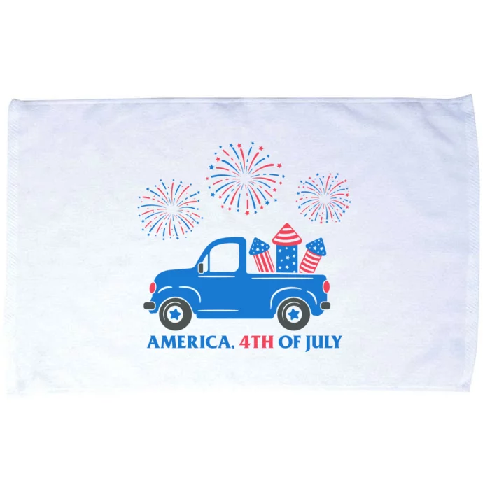 America 4th Of July Firework Truck Microfiber Hand Towel