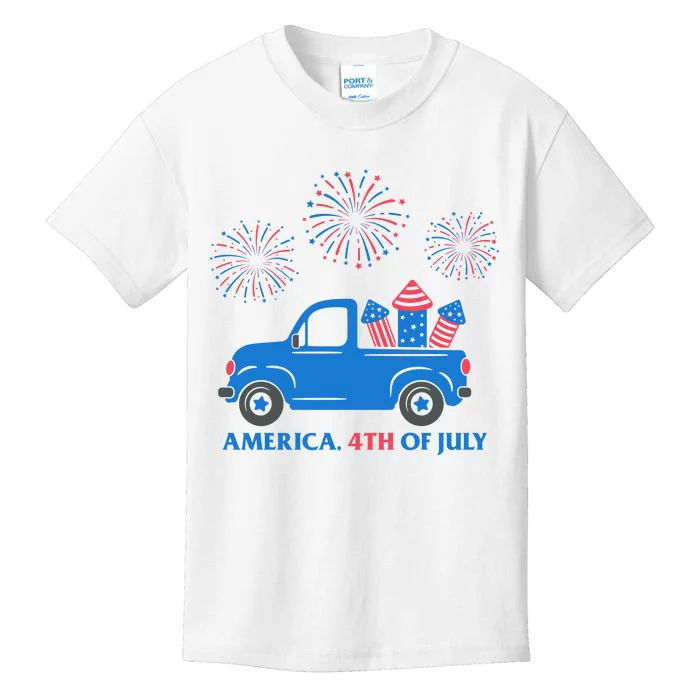 America 4th Of July Firework Truck Kids T-Shirt