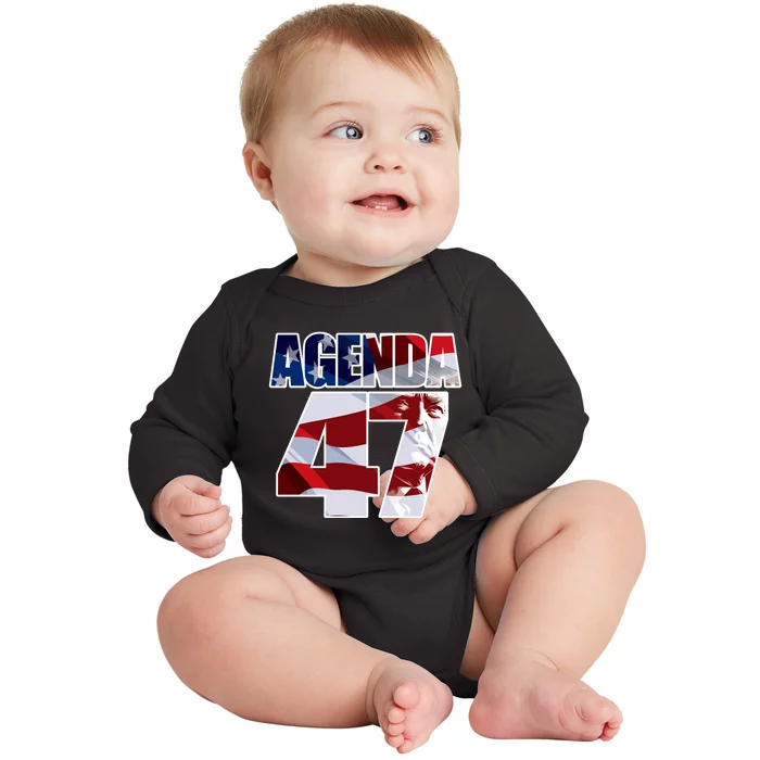 Agenda 47 Patriotic Trump Re Election Campaign Design Baby Long Sleeve Bodysuit