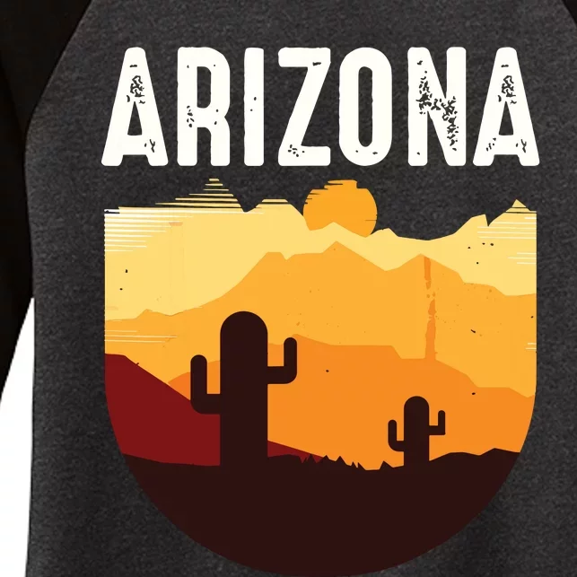 Arizona 48th State Landscape Cactus Women's Tri-Blend 3/4-Sleeve Raglan Shirt