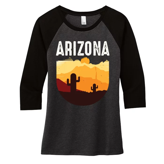 Arizona 48th State Landscape Cactus Women's Tri-Blend 3/4-Sleeve Raglan Shirt