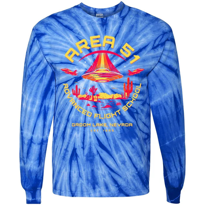 Area 51 Advanced Flight School Groom Lake Nevada Ufo Alien Tie-Dye Long Sleeve Shirt