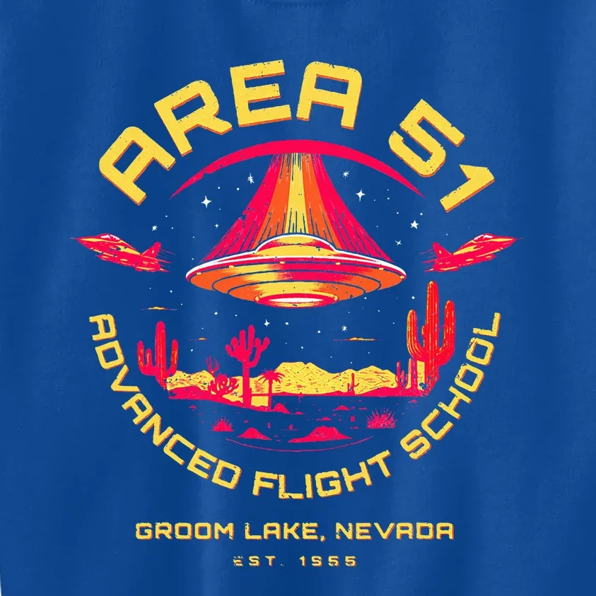 Area 51 Advanced Flight School Groom Lake Nevada Ufo Alien Kids Sweatshirt