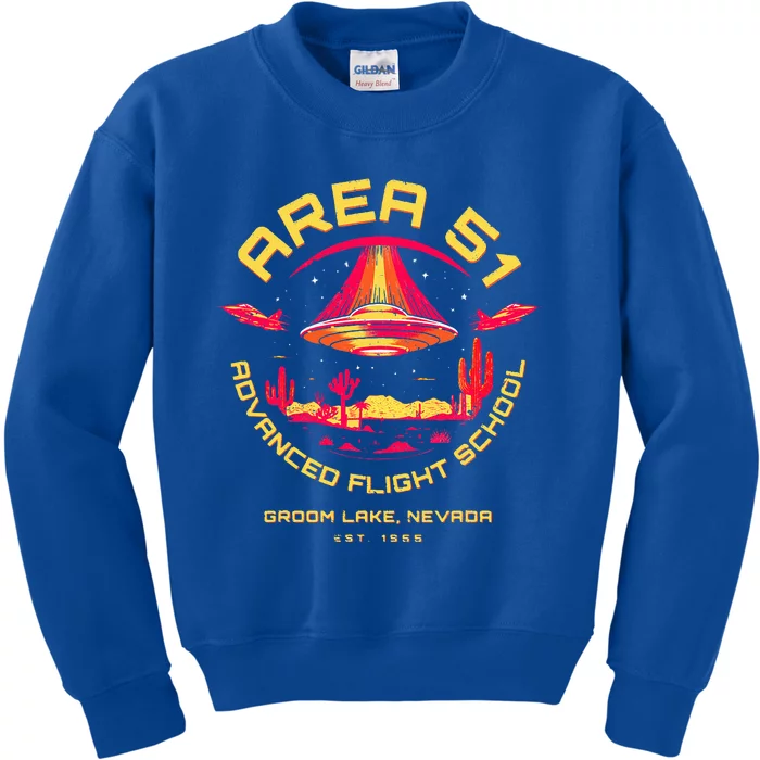 Area 51 Advanced Flight School Groom Lake Nevada Ufo Alien Kids Sweatshirt