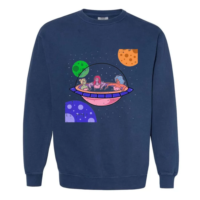 Area 51 Alien Easy Bathtub Space Lazy UFO Halloween Gift Garment-Dyed Sweatshirt