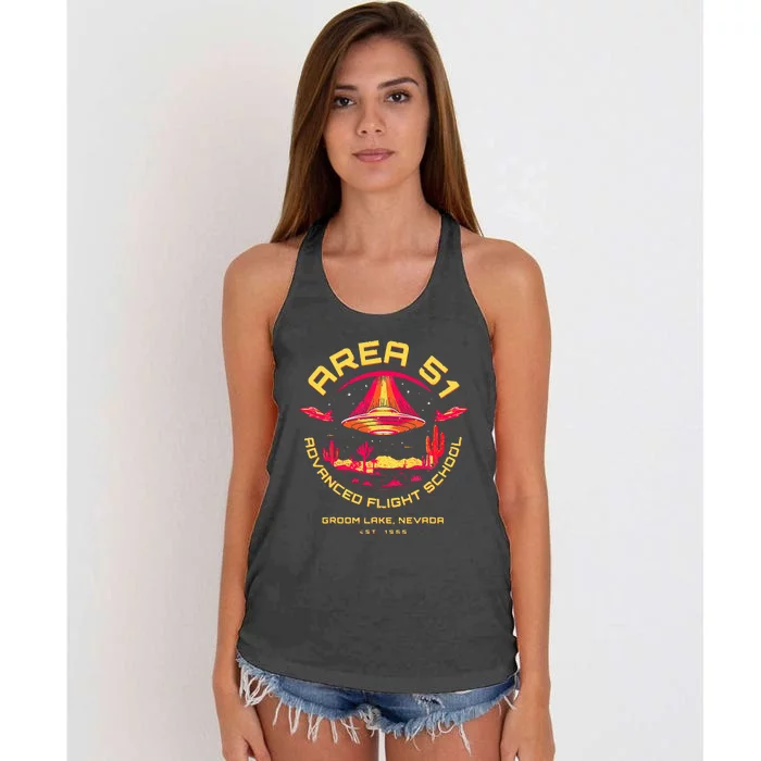 Area 51 Advanced Flight School Groom Lake Nevada Ufo Alien Women's Knotted Racerback Tank