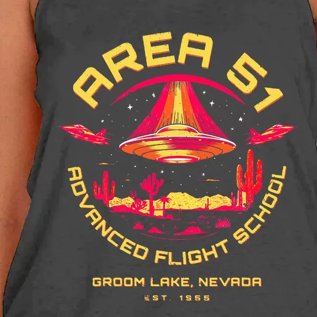 Area 51 Advanced Flight School Groom Lake Nevada Ufo Alien Women's Knotted Racerback Tank