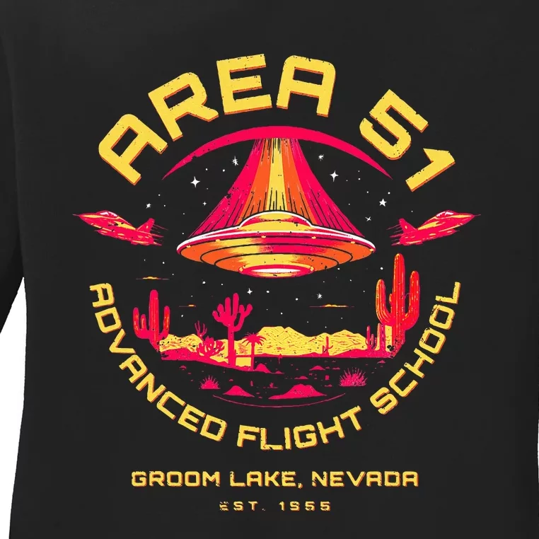 Area 51 Advanced Flight School Groom Lake Nevada Ufo Alien Ladies Long Sleeve Shirt