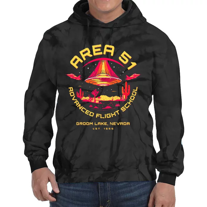 Area 51 Advanced Flight School Groom Lake Nevada Ufo Alien Tie Dye Hoodie