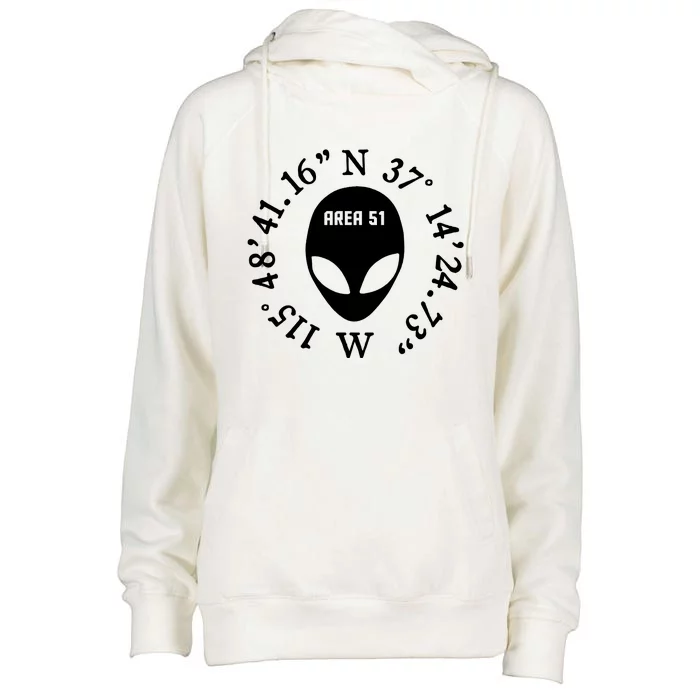 Area 51 Coordinates Ufo Alien Funny Womens Funnel Neck Pullover Hood