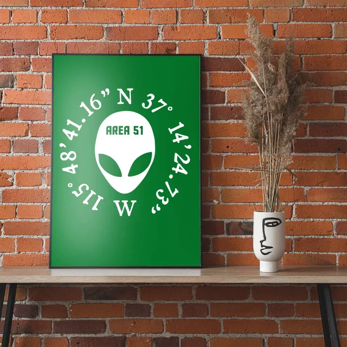 Area 51 Coordinates Ufo Alien Funny Poster