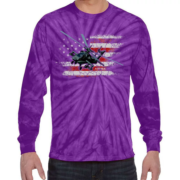 Ah 64 Apache Bringing In The Muscle Veteran Gifts Tie-Dye Long Sleeve Shirt