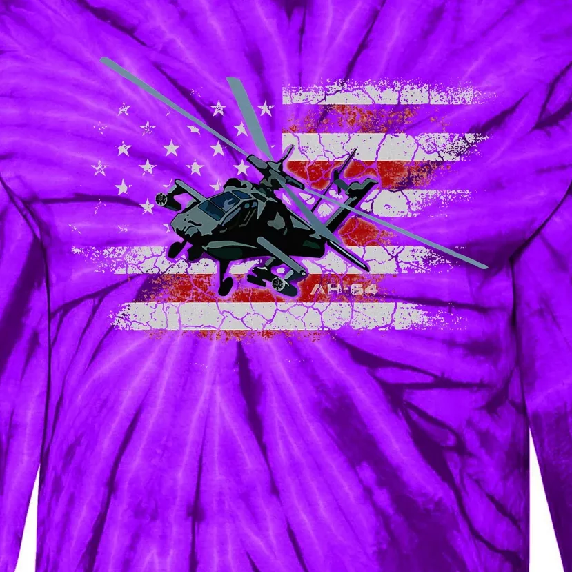 Ah 64 Apache Bringing In The Muscle Veteran Gifts Tie-Dye Long Sleeve Shirt