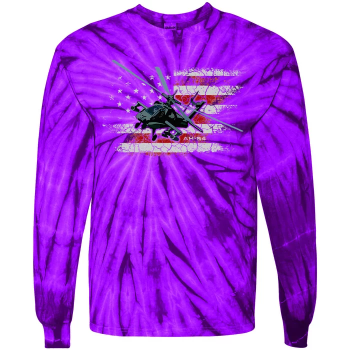 Ah 64 Apache Bringing In The Muscle Veteran Gifts Tie-Dye Long Sleeve Shirt