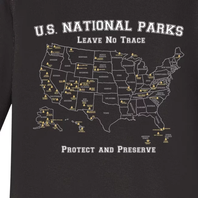 All 63 US National Parks Design For Campers Hikers Walkers Baby Long Sleeve Bodysuit