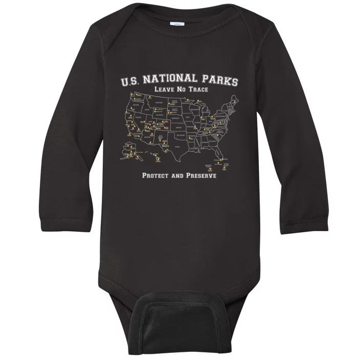 All 63 US National Parks Design For Campers Hikers Walkers Baby Long Sleeve Bodysuit