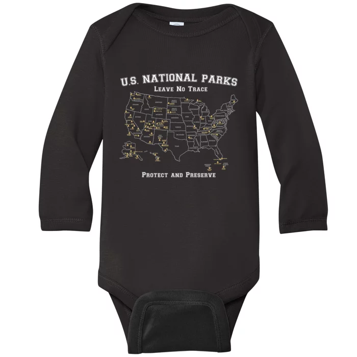 All 63 US National Parks Design for Campers Hikers Walkers Baby Long Sleeve Bodysuit