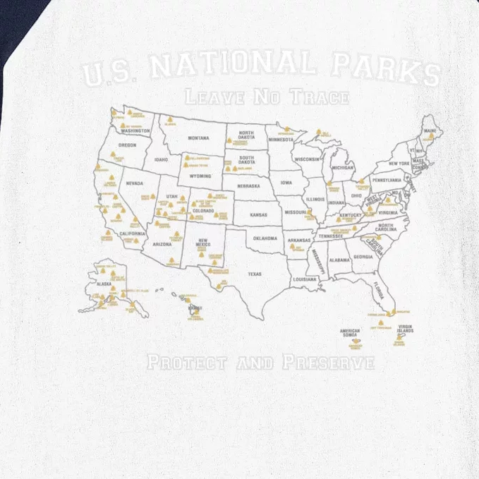 All 63 US National Parks Design for Campers Hikers Walkers Baseball Sleeve Shirt