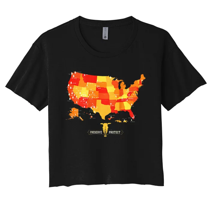 All 63 Us National Parks Map Women's Crop Top Tee